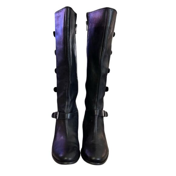 Arturo Chiang Black Riding Boots Knee High Buckle Strap Leather Women’s 7,5 - Picture 2 of 11